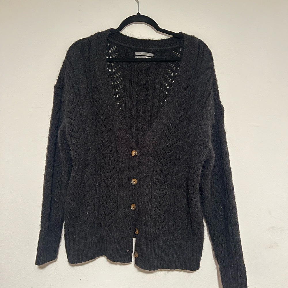 Anthropologie Black Cable Knit Button-Up Cardigan